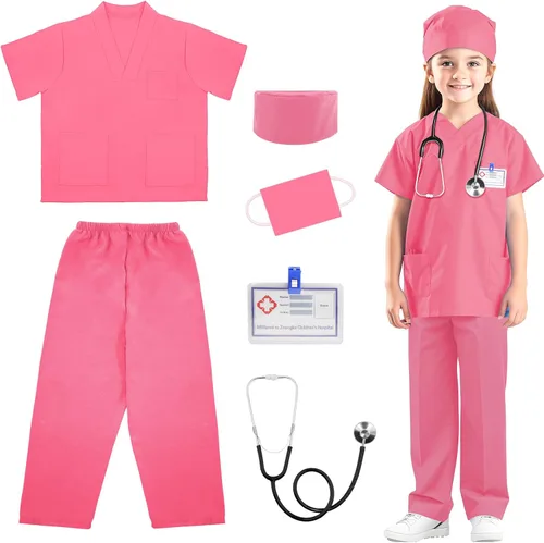 RioRand Disfraz de médico para niños, enfermeras con accesorios para Halloween, cosplay, disfraz para niños y niñas de 3 a 11 años