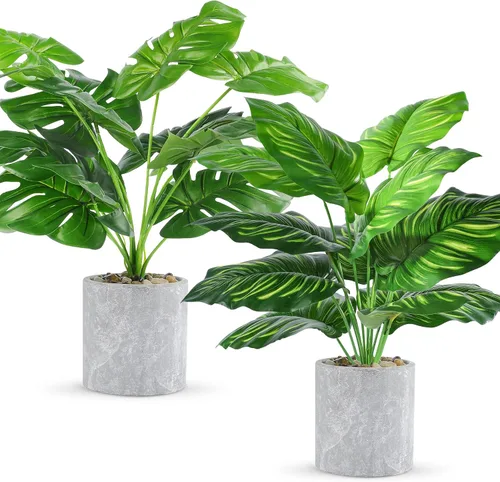 2 plantas artificiales medianas de 16 pulgadas en macetas, plantas artificiales de interior para el hogar, oficina, dormitorio, escritorio, cocina,