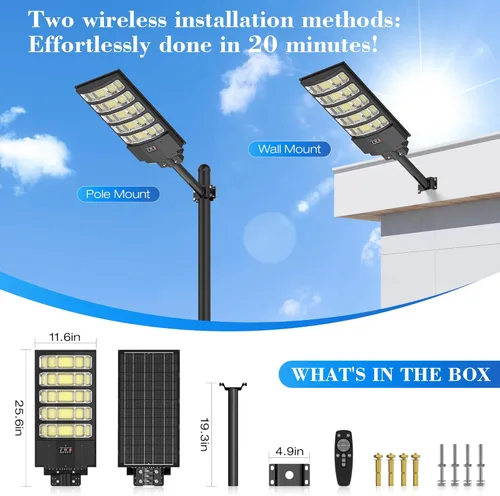 Vista 4 de OKPRO Luces solares de calle de 10000 W para exteriores, luces solares superbrillantes impermeables para exteriores con sensor de movimiento, luces