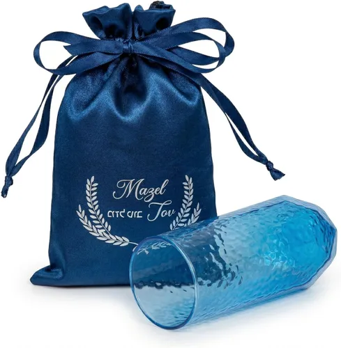 DOUDIZHU Vaso tradicional de Chuppah para ceremonia de boda judía, recipiente de vidrio azul con bolsa de recuerdo de satén, regalo significativo