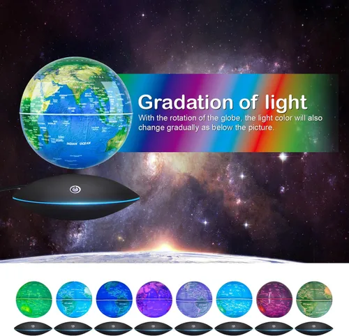 Vista 3 de Globo flotante de levitación magnética Flagest - Globo giratorio - Control táctil y globos de luz nocturna con gradiente de color - Regalo