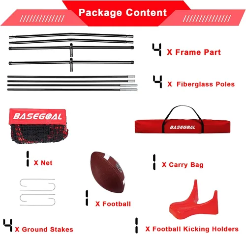 Vista 9 de BaseGoal Football Net with 5 Target Pockets for Throwing Training 7 x 7 pies negro + bola
