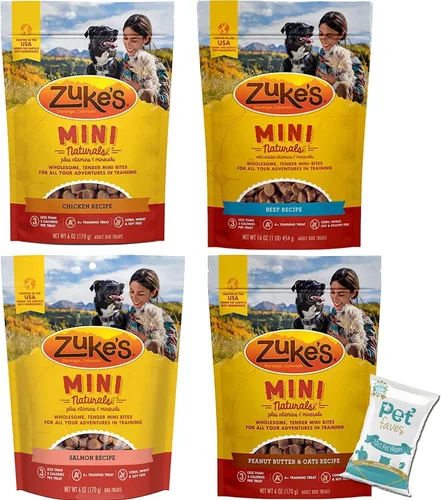 Zukes Mini Naturals - Paquete variado de golosinas saludables y húmedas para entrenamiento de perros (6 onzas cada uno) – Pollo, carne de res,