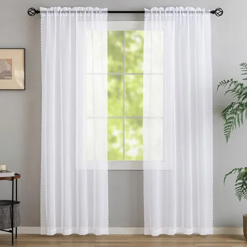 Vista 57 de Cortinas para ventana cortinas blancas traslúcidas de 90 pulgadas de largo, 2 paneles de cortinas de tul, paneles de ventana para cortinas de Blanco