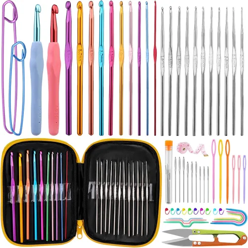 Vista 17 de IMZAY Juego de 54 piezas de agujas de crochet, kit de ganchos de crochet con estuche de almacenamiento, agujas ergonómicas para tejer de punta romo