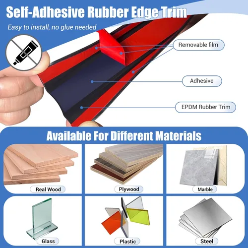 Vista 3 de Borde de goma protector, canal en U autoadhesivo de 1-1/2 pulgadas para maderas, bandas flexibles en forma de U para despegar y pegar, protector