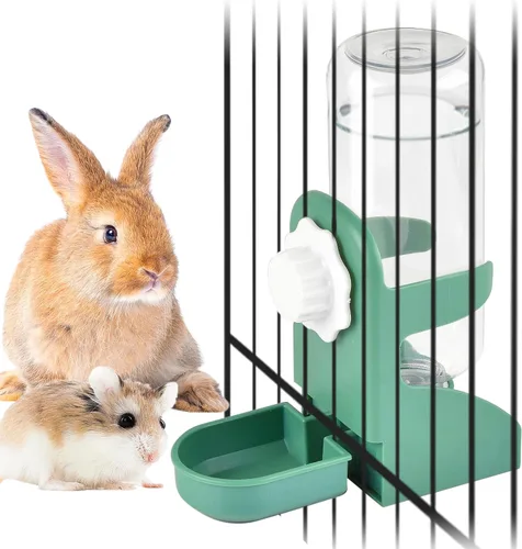 Vista 11 de kathson Dispensador de agua de conejo para jaula de 17 onzas, botella de agua colgante de conejillo de indias sin goteo, botella de agua automática