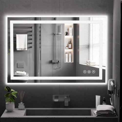 Vista 17 de Koonmi - Espejo de baño LED de 32 x 24 pulgadas, con luz trasera + luz frontal, espejo de baño LED con luces para pared, 3