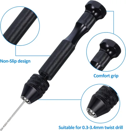 Vista 5 de Mudder Juego de 37 piezas de herramientas de taladro manual giratorio, broca de portabrocas de precisión en miniatura, tornillo de banco