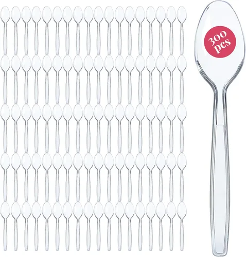 Vista 9 de Prestee Paquete de 100 cucharas de plástico transparente a granel, cucharas de plástico resistentes de 6 pulgadas para bodas, fiestas y eventos