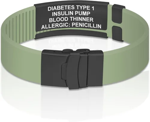 Vista 165 de Divoti Pulsera de identificación de alerta médica grabada personalizada, grabado láser de doble cara, pulsera de silicona, cierre de seguridad