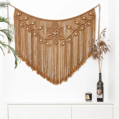 Youngeast Decoración para el hogar, macramé en forma de hoja, tapiz tejido para colgar en la pared, cortina de dormitorio, guirnalda de flecos,