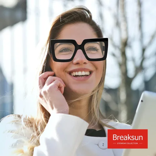 Vista 2 de Breaksun Gafas de luz azul de gran tamaño para mujer, a la moda, gruesas, cuadradas, para computadora, sin receta, negras (negro + marrón naranja)
