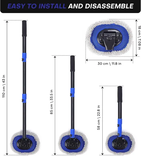 Vista 7 de Cepillo de lavado de autos con mango largo Diseño de poste curvado de 15 grados Cabezal de cepillo de microfibra Longitud ajustable Amplias