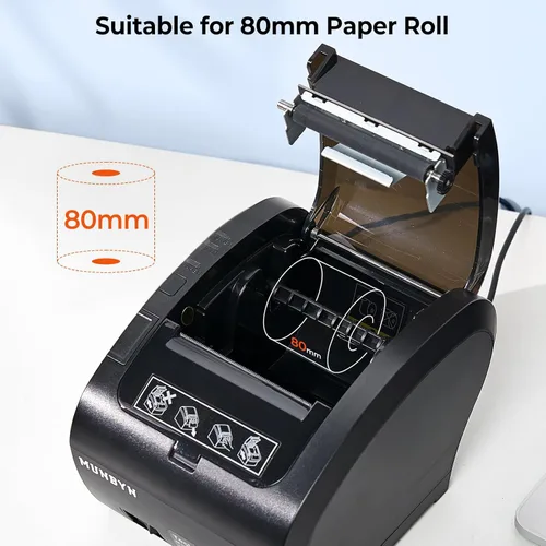 Vista 7 de Impresora de recibos térmica Bluetooth MUNBYN P047, impresora POS de 80mm, impresora térmica con USB, Serial, Ethernet, Bluetooth, compatible