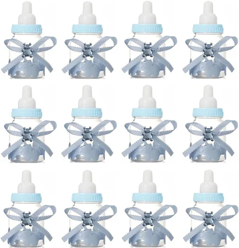 12 biberones para baby shower, mini botellas de plástico de 3.5 pulgadas para baby shower, decoración de fiesta (azul)