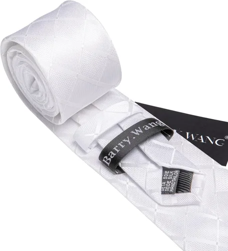 Vista 21 de Barry.Wang Juego de corbatas a cuadros para hombre con pañuelo gemelos de rayas clásicas