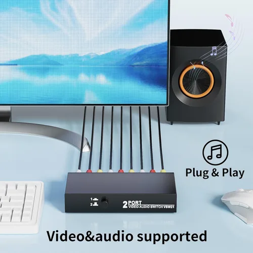 Vista 6 de BolAAzuL - Interruptor RCA 2 en 1 salida, selector conmutador de vídeo compuesto L/R, audio, caja 2X1, BolAAzuL interruptor RCA de 2 vías - caja