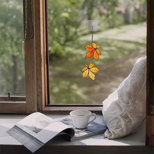 Vista 4 de Atrapasoles de hojas de arce para ventana, vitral, decoración del hogar, decoración de hojas de otoño, regalos para mujeres..