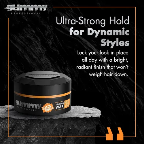 Vista 2 de Gummy Professional Bright Max Hold - Cera para peinar el cabello con complejo de queratina, acabado de alto brillo de fijación extra para espalda