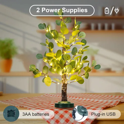 Vista 3 de Lightshare Árbol de eucalipto iluminado de 24 pulgadas con luz LED blanca cálida con luces para bodas, vacaciones, hogar, fiesta, decoración