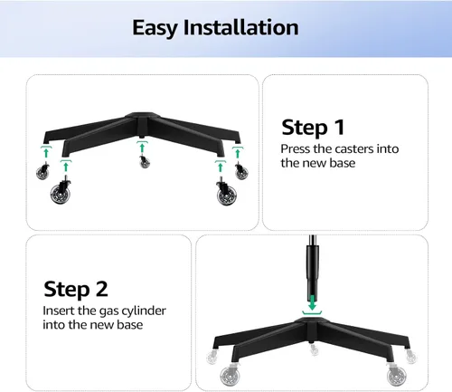Vista 7 de MASTERY MART Base para silla de oficina de 28 pulgadas, resistente 2400 libras, reemplazo de silla de escritorio de metal reforzado, enchufe Negro