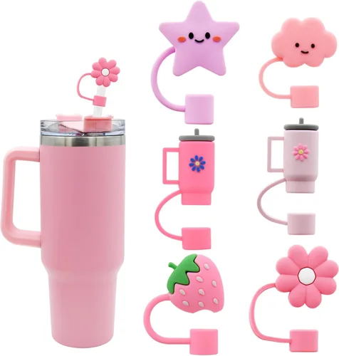 Vista 9 de Tapa con cubierta para popote de vaso Stanley, Tapa superior compatible para vaso de 30 y 40 Oz con asa, Puntas de popote reutilizables a prueba