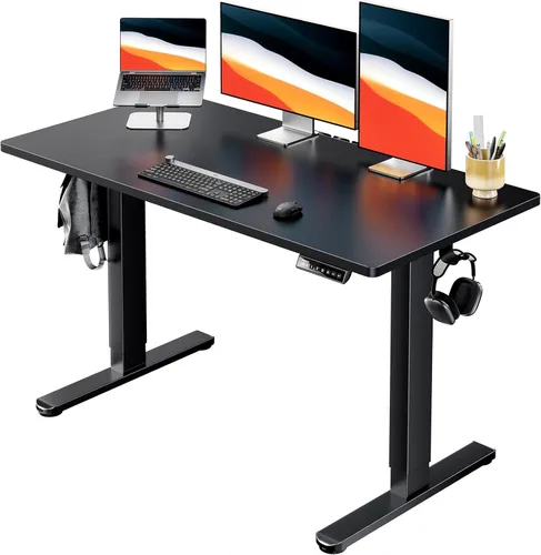Vista 9 de HUANUO - Escritorio eléctrico de pie, 122 x 76 cm de una pieza, escritorio de altura ajustable para computadora, 4 configuraciones de memoria