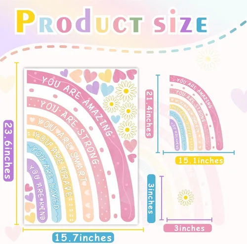 Vista 4 de Calcomanías de pared de acuarela arcoíris para despegar y pegar, eres calcomanías de paredes inspiradoras para guardería, decoración de pared