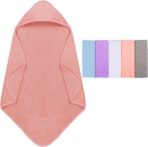 Vista 8 de Orighty Toalla de baño con capucha para bebé con cinco manoplas, toalla de baño supersuave de 28 x 28 pulgadas con capucha para bebés, bebés