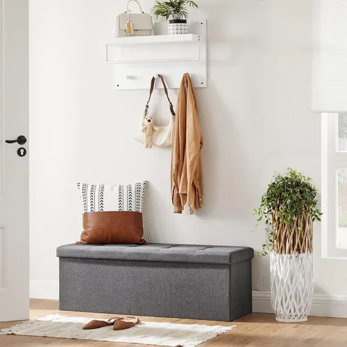 Vista 5 de SONGMICS 43 Inches Folding Storage Ottoman Bench, Set of 2, Storage Chest, Foot Rest Stool, Bedroom Bench with Storage, Dark Gray, ULSF431G01