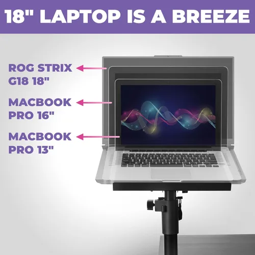 Vista 2 de Liquid Stands Soporte de escritorio para computadora portátil para estaciones de trabajo de piano, teclado y DJ, soporte de brazo ajustable de 9 x
