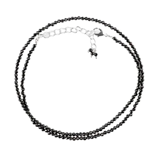 Gempires Natural Black Tourmaline Beads Necklace, Faceted Beads, Energy Healing Crystals, Silver Plated Chain, Birthday, Gift for Her, Gemstone