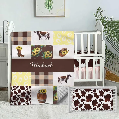 Vista 11 de Juego de ropa de cama personalizado para cuna para niñas bebés, juego personalizado para niño con nombre, ropa de cama de bebé con lindo panda