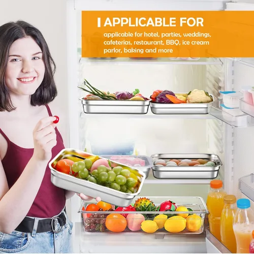 Vista 6 de 8 recipientes de almacenamiento de alimentos de acero inoxidable 304 con tapas, sartenes de hotel, sartenes de grado alimenticio, recipientes