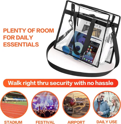 Vista 5 de NATURAL STYLE Bolsa transparente aprobada por seguridad para estadios, bolsa transparente para el trabajo, playa, estadio Stadium, Beach, for