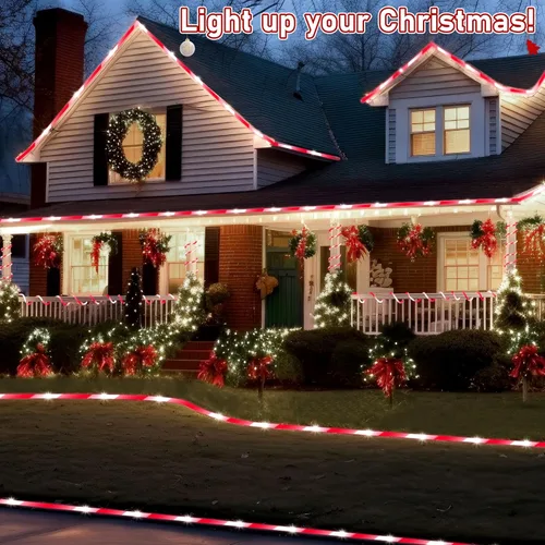 Vista 5 de Hiboom Cuerda de luces de bastón de caramelo de Navidad de 32.8 pies, 8 modos de iluminación al aire libre, impermeable, cuerda de luces de Navidad