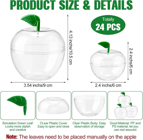 Vista 2 de Menkxi 24 recipientes grandes de manzana, tarros de plástico con forma de manzanas, recipientes de relleno de regalo, regalo de agradecimiento al