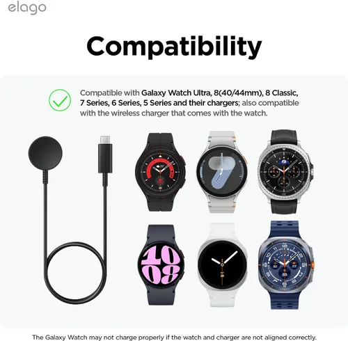 Vista 2 de elago GW2 Soporte de Carga Compatible con Samsung Galaxy Watch 8/8 Classic, 7/Ultra, 6/6 Classic, 5/5 Pro (40, 43, 44, 45, 47mm)