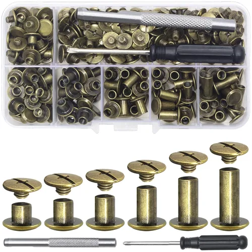 Vista 8 de YORANYO 70 juegos de tornillos Chicago para remaches de cuero, remaches de tornillo surtidos, tornillos de encuadernación Chicago para decorar