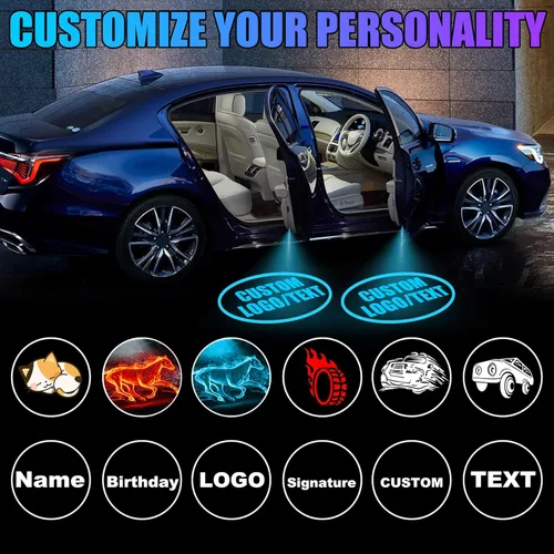Vista 3 de SPOBODY Paquete de 2 luces de puerta de automóvil personalizadas con proyector LED recargable, lámpara de bienvenida con sombra fantasma HD