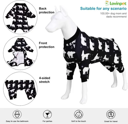 Vista 3 de LovinPet Mono grande para perros, camisas elásticas de algodón con estampado de animales, ropa completa para perros perfecta para evitar que lamen