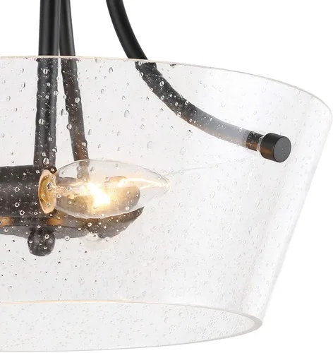 Vista 6 de KSANA Moderna lámpara de techo semiempotrada con vidrio sembrado para dormitorio, cocina, pasillo, entrada, cuarto de servicio y baño, color negro