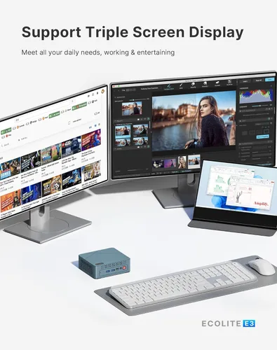 Vista 7 de BOSGAME Mini PC E3 Neo, Alder Lake N95 Mini computadoras USB-C con todas las funciones, RAM DDR4 de 16 GB, SSD NVMe de 512 GB, pantalla triple 4K