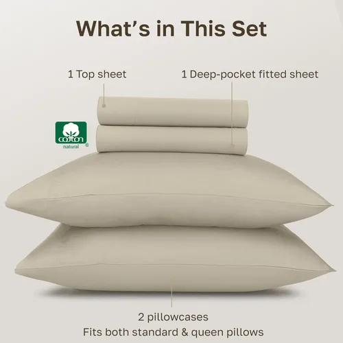 Vista 4 de California Design Den Sábanas de Algodón Egipcio 100%, Juego de Sábanas de Lujo Auténtico Certificado Tamaño Full con Bolsillo Profundo, Satén Suave