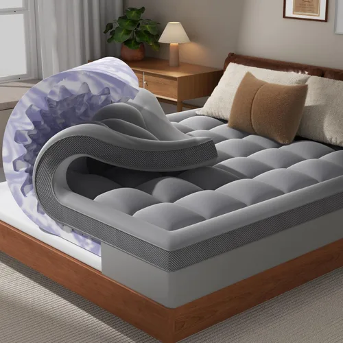 Vista 10 de ChiXpace Cubrecolchón de espuma viscoelástica de doble capa de 5 pulgadas, tamaño matrimonial, almohadilla de colchón de 3 pulgadas y espuma Negro