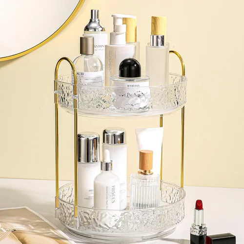 Fangoo 3 Tiers Clear Rotating Makeup Organizer for Vanity, 360 Spinning Skincare Organizers for Dresser Perfume Organizer Large Skincare Make up