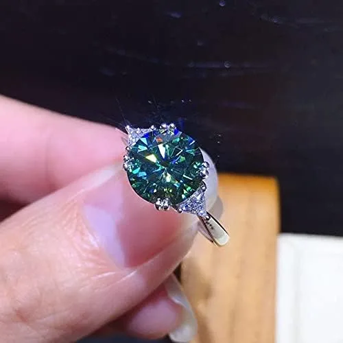 Vista 3 de Anillo brillante de diamantes completos de 3 quilates de corte redondo con circonita cúbica, anillo de compromiso para mujer, anillo de plata