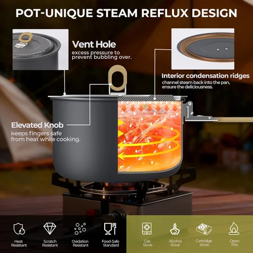 Vista 7 de Alocs Camping Cookware Set - Lightweight Camping Pots and Pans - Portable Outdoor Cookware with Kettle - Camping Cookware Mess Kit for 2