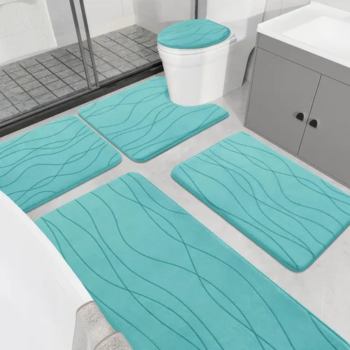 Vista 34 de YIHOUSE Juego de alfombras de baño de espuma viscoelástica, 3 piezas, color gris oscuro